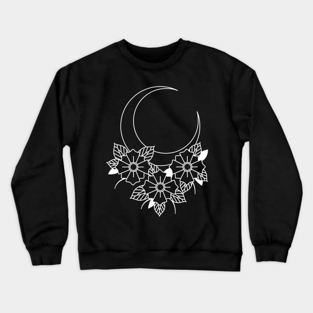 Old School Half Moon With Flowers Crewneck Sweatshirt by castrocastro